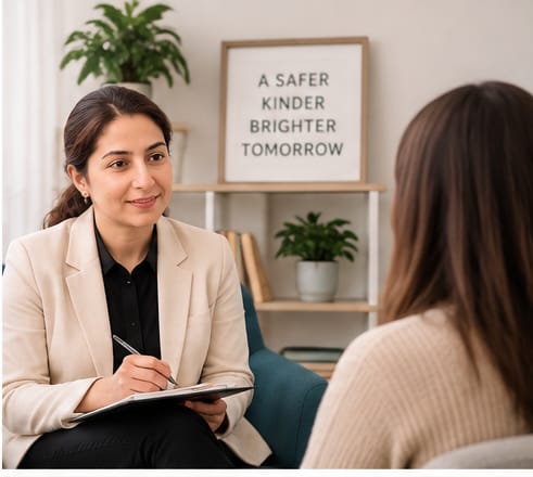 Counselling psychologist with a client